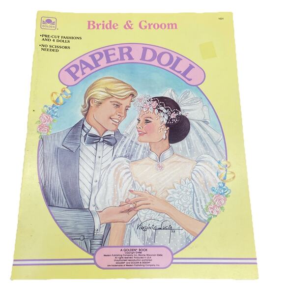 Golden Other - Bride & Groom Paper Dolls 1988 Golden Virginia Lucia Uncut Vintage #1501 {9}